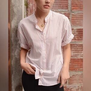Xirena Channing Pink White‎ Striped Short Sleeve Button Front Shirt Size Small